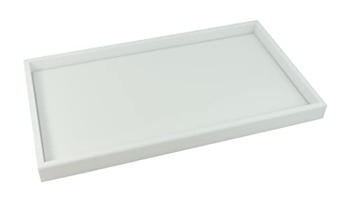 Präsentationstablett aus Kunststoff, 2,5 cm tief, weiß, stapelbar, mit einer Auswahl von Samt oder Kunstleder, Show-Pad (Tablett mit weißem Kunstleder-Show-Pad) von Box Displays