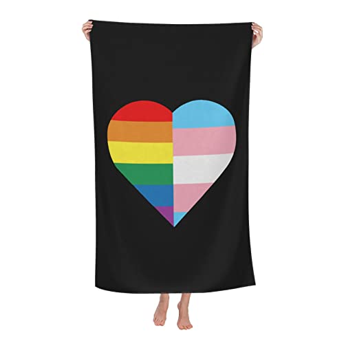 Strandtuch LGBT-Regenbogen- Und Transgender-Pride-Flaggen-Herz Strandlaken Schnell Trocknend Duschtuch Tragbares Duschtücher Für Pool Reisen Reise,80X130Cm von bozhoushixiangbenshangmaoyouxiangongsi