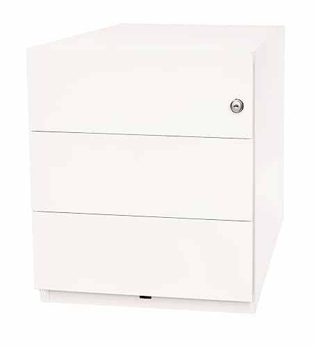 BISLEY Note Rollcontainer mit 3 Schüben aus Metall abschließbar in weiß - Bürocontainer mit Schloss für DIN A4 Dokumente, Kleinteile & Büromaterial, Container für Büro & Homeoffice auf Rollen von bümö