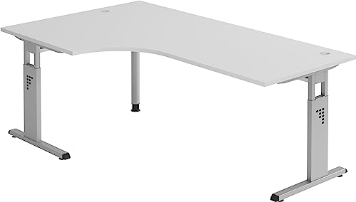 Bümö höhenverstellbarer Eckschreibtisch O-Serie 200x120 cm in grau, Gestell in Silber - Schreibtisch L Form, großer Tisch für's Büro, Computertisch höhenverstellbar von bümö