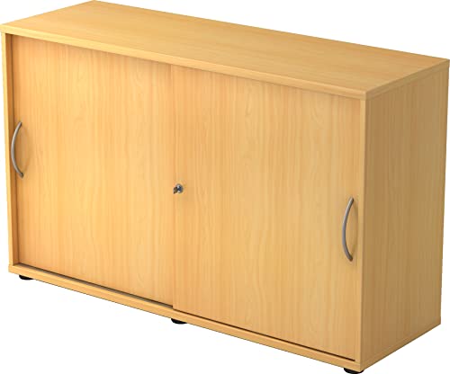 bümö Schiebetürenschrank 2OH - Aktenschrank abschließbar, Sideboard Schrank mit Schiebetüren in Buche - Büroschrank aus Holz mit Schiebetür, Büro Kommode für Ordner & Co. von bümö
