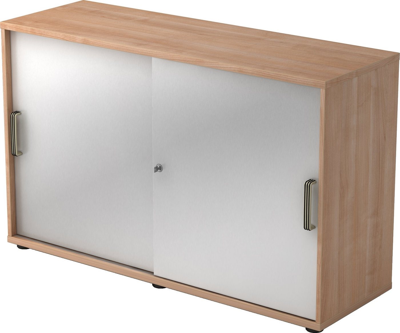 bümö Aktenschrank Schiebetürenschrank office - 2 Ordnerhöhen Dekor: Nussbaum/Silber - Griffe: Streifengriff (Kunststoff) von bümö