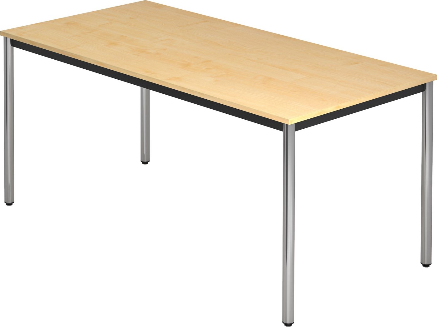 bümö Konferenztisch Besprechungstisch Serie-D - Arbeitshöhe: 72 cm, Rechteck: 160x80 cm - Dekor: Ahorn - Gestell: Rundrohr verchromt von bümö