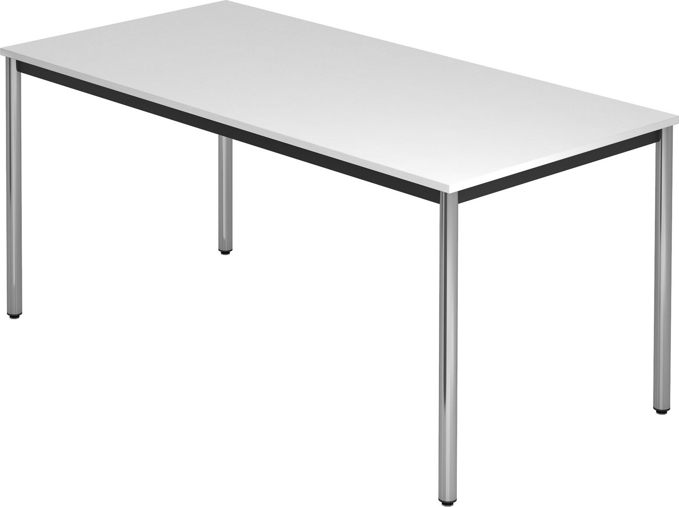 bümö Konferenztisch Besprechungstisch Serie-D - Arbeitshöhe: 72 cm, Rechteck: 160x80 cm - Dekor: Weiß - Gestell: Rundrohr verchromt von bümö