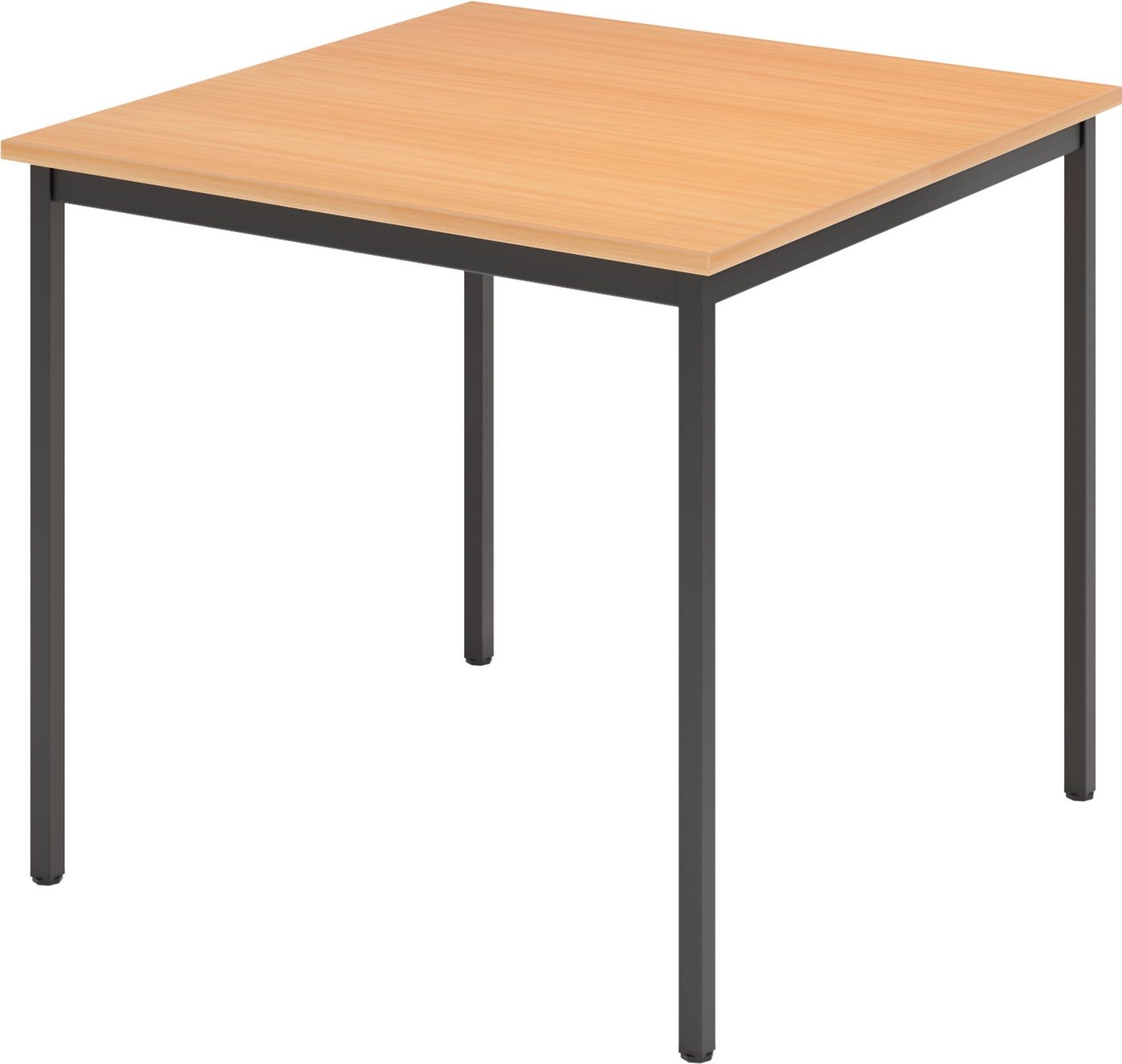 bümö Konferenztisch Kantinentisch Serie-V, Quadrat: 80x80 cm - Optik: Buche/Schwarz von bümö