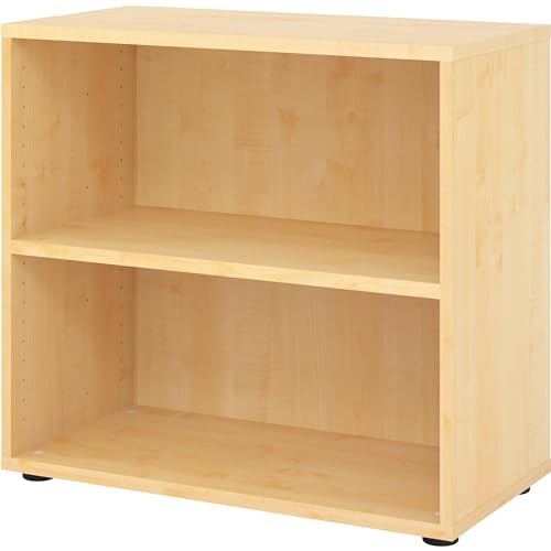 bümö Regal Ahorn, Standregal aus Holz für 2 Ordnerhöhen - Bücherregal klein 80 cm breit, Aktenregal für Ordner & Bücher, kleines Büroregal, Holzregal, Ordnerregal, Buchregal Dachschräge von bümö