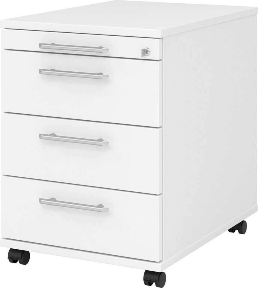 bümö Rollcontainer office Bürocontainer - 3 Materialschubladen, Dekor: Weiß mit Relinggriff (Kunststoff) von bümö