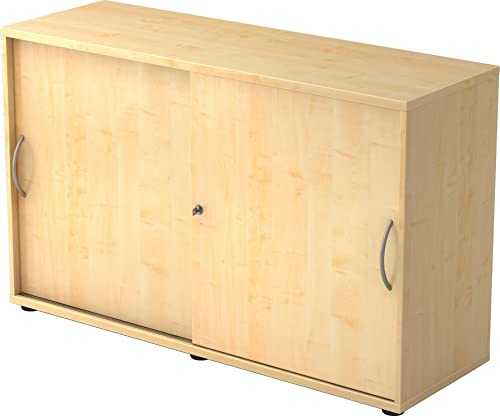 bümö Schiebetürenschrank 2OH - Aktenschrank abschließbar, Sideboard Schrank mit Schiebetüren in Ahorn - Büroschrank aus Holz mit Schiebetür, Büro Kommode für Ordner & Co. von bümö