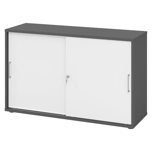 bümö Schiebetürenschrank 2OH - Aktenschrank abschließbar, Sideboard Schrank mit Schiebetüren in Graphit/Weiß - Büroschrank aus Holz mit Schiebetür, Büro Kommode für Ordner & Co. bümö Schiebetürenschrank 2OH - Aktenschrank abschließbar, Sideboard Schrank mit Schiebetüren in Graphit/Weiß - Büroschrank aus Holz mit Schiebetür, Büro Kommode für Ordner & Co. von bümö