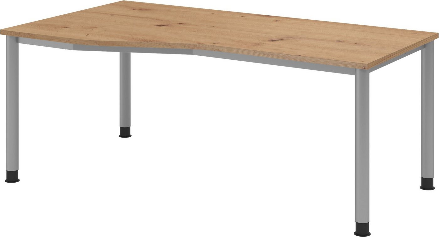 bümö Schreibtisch Serie-H, Gestell: Silber, Freiform: 180 x 100 cm - Dekor: Asteiche von bümö