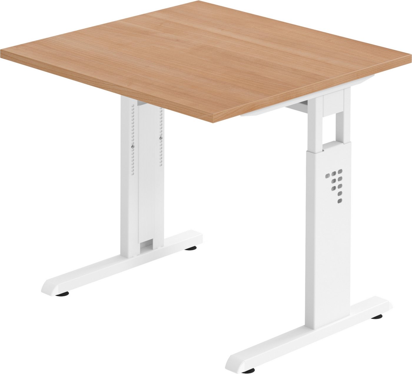 bümö Schreibtisch Serie-O - Arbeitshöhe: höhenverstellbar, Quadrat: 80 x 80 cm - Dekor: Nussbaum - Gestell: Weiß von bümö