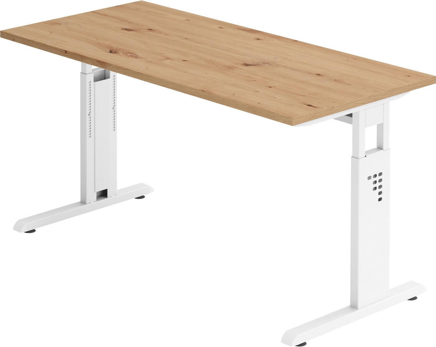 bümö Schreibtisch Serie-O (Mini) - Arbeitshöhe: höhenverstellbar, Rechteck: 140 x 67,2 cm - Dekor: Asteiche - Gestell: Weiß von bümö