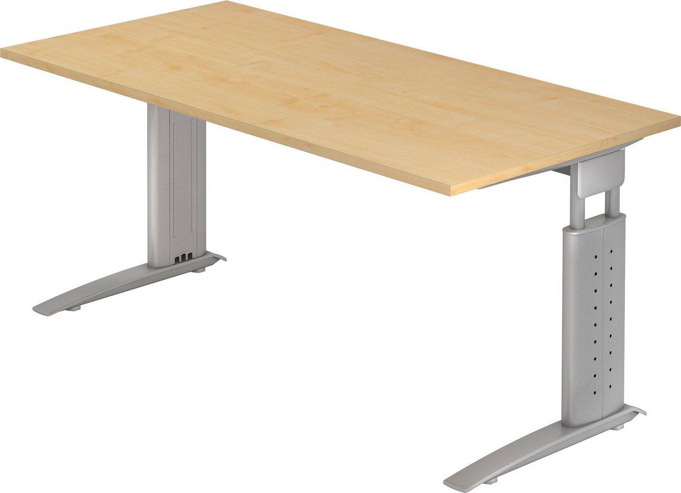 bümö Schreibtisch Serie-U - Arbeitshöhe: höhenverstellbar, Rechteck: 160 x 80 cm - Dekor: Ahorn - Gestell: Silbergrau von bümö