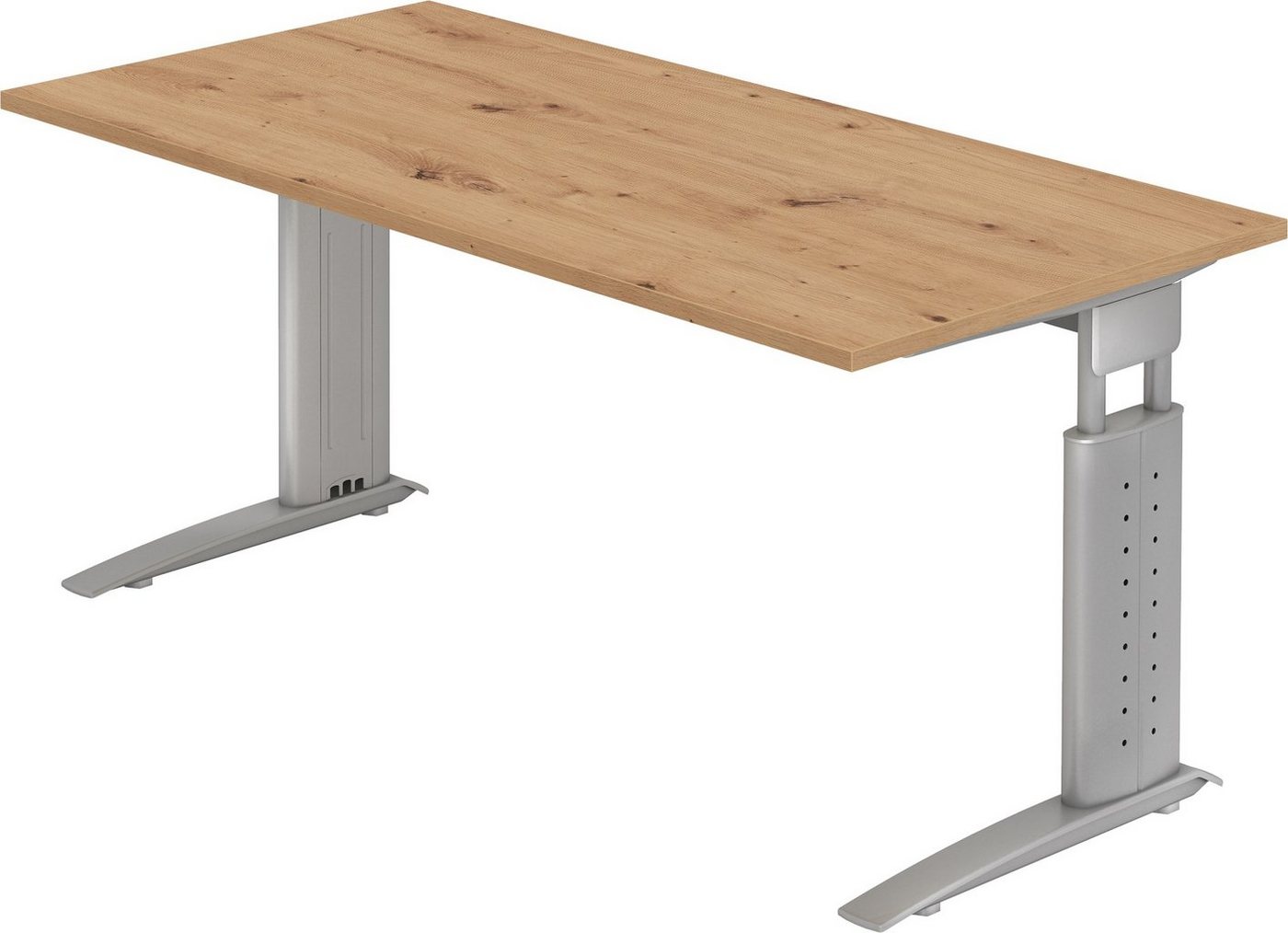 bümö Schreibtisch Serie-U - Arbeitshöhe: höhenverstellbar, Rechteck: 160 x 80 cm - Dekor: Asteiche - Gestell: Silbergrau von bümö