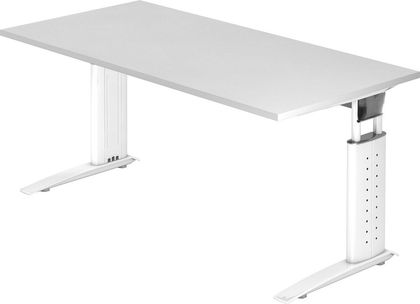 bümö Schreibtisch Serie-U - Arbeitshöhe: höhenverstellbar, Rechteck: 160 x 80 cm - Dekor: Weiß - Gestell: Weiß von bümö