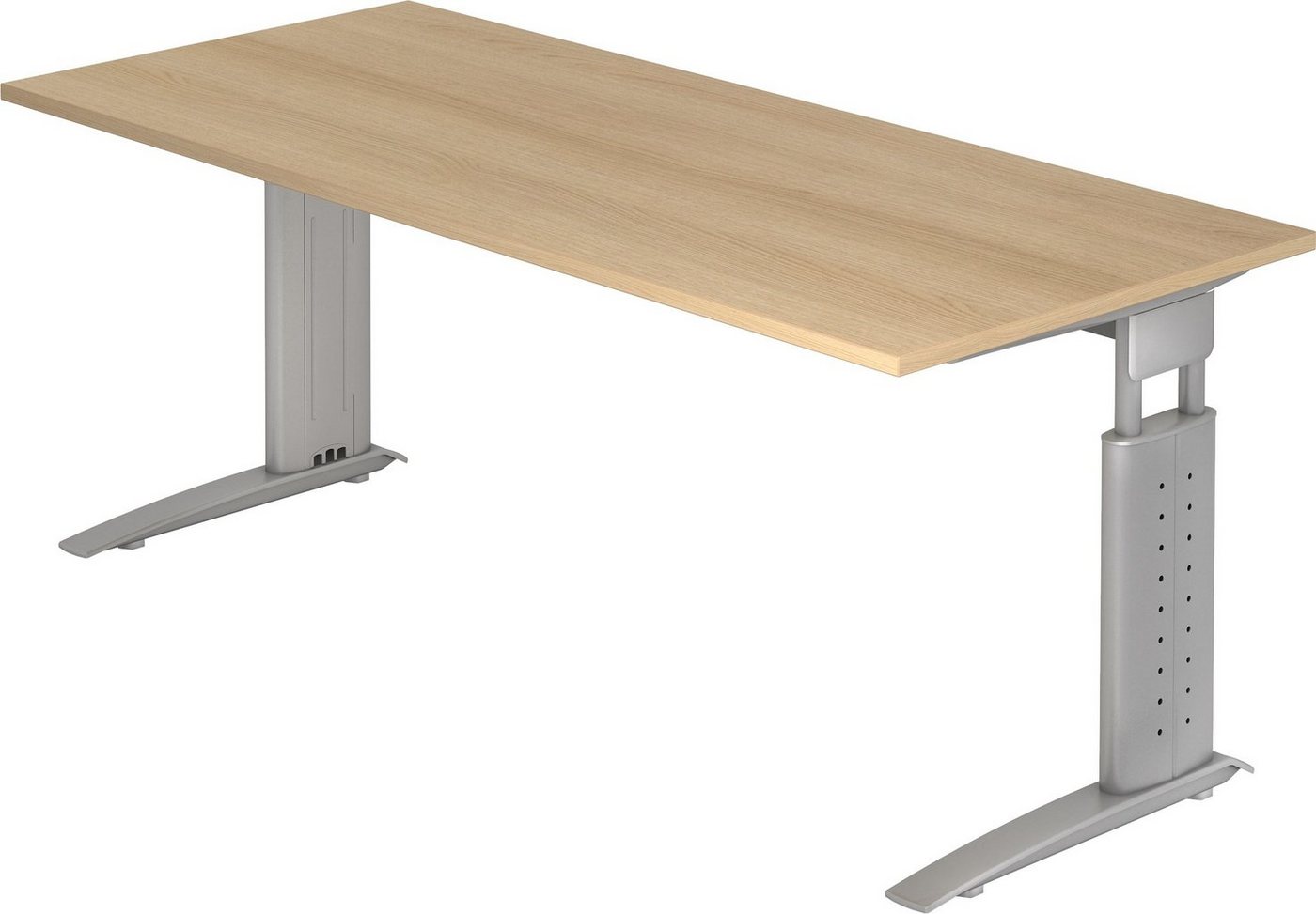 bümö Schreibtisch Serie-U - Arbeitshöhe: höhenverstellbar, Rechteck: 180 x 80 cm - Dekor: Eiche - Gestell: Silbergrau von bümö