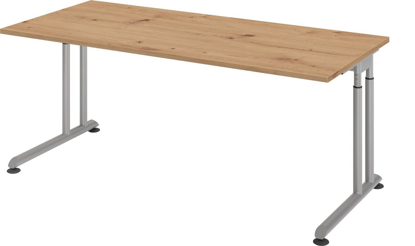 bümö Schreibtisch Serie-Z - Arbeitshöhe: höhenverstellbar, Rechteck: 180 x 80 cm - Dekor: Asteiche - Gestell: Silber von bümö