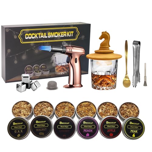 BUZZEAP Cocktail Smoker Set mit Taschenlampe, Altmodisches Whiskey-Getränke-Smoker-Set mit 6 Geschmacksrichtungen, Geschenk für Vater, Ehemann und Cocktail-Liebhaber (kein Butan) von buzzeap