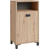 Badezimmer Seitenschrank wellness in Artisan Eiche, Griff aus Metall in schwarz / Badschrank mit einem offenen Fach und einer Tür / b 42, h 77,5, t von byLIVING