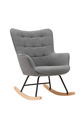 byLIVING Richie Schaukelstuhl, Metall-Gestell schwarz, Kufen aus Buche, Relaxsessel, Armlehnen-Sessel, Holz, Dunkelgrau, B 72, H 92, T 92 cm von byLIVING