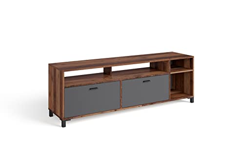 byLIVING TV-Board Jackson/Lowboard Old Wood Vintage mit Absetzung in Anthrazit/Fernsehtisch mit 2 Klappen/B 160, H 54, T 40 cm (B 160, H 54, T 40 cm, Lowboard) von byLIVING