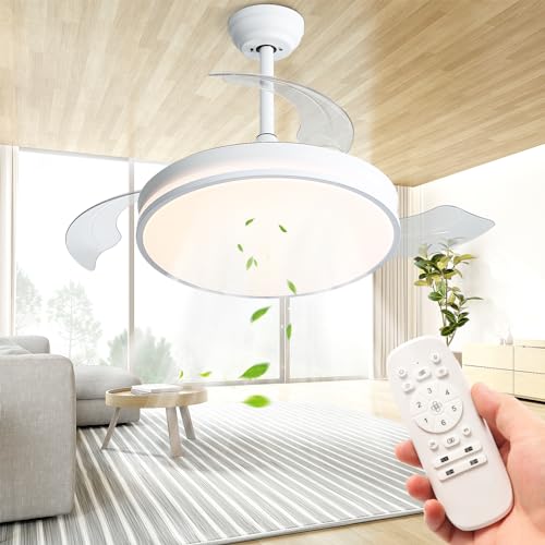 Deckenventilator Mit Beleuchtung, Deckenventilator Leise Lampe mit Ventilator Timer,Ventilator Deckenleuchte Mit Fernbedienung Für Wohnzimmer Schlafzimmer Esszimmer Einstellbare Windgeschwindigkeit von bybule