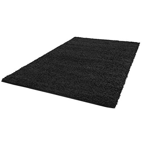 ayshaggy Shaggy Teppich Hochflor Langflor Einfarbig Uni Schwarz Weich Flauschig Wohnzimmer, Größe: 133 x 190 cm von ayshaggy