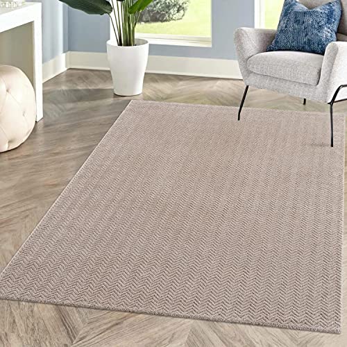 carpet city Teppich Einfarbig Beige Wohnzimmer - Rechteckig 120x160 cm - Hochtief-Chevron-Muster, 3D-Effekt - Kurzflor Teppiche Modern - Deko Home&Living von carpet city