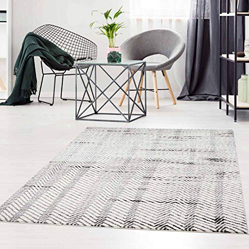 carpet city Teppich Flachflor Modern Meliert Zick-Zack Muster in Creme/Grau Wohnzimmer Größe 140/200 cm von carpet city