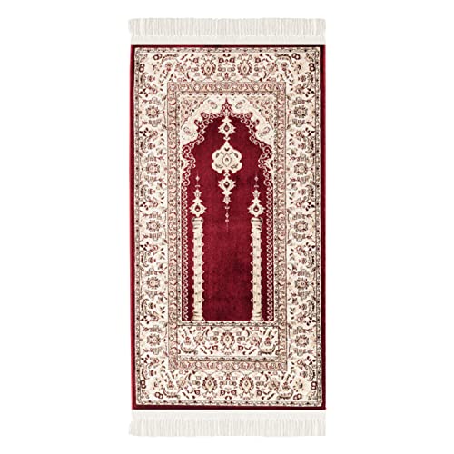 carpet city Gebetsteppich - Seccade Namaz - 70x125 cm Bordeaux - Ornamente Mihrab Gebetsmatte mit Fransen - Wand-Dekoration Wohnzimmer - Klassische Teppiche Kurzflor - Orientteppich von carpet city