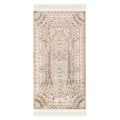 carpet city Gebetsteppich - Seccade Namaz - 70x125 cm Grün - Mäander Mihrab Gebetsmatte mit Fransen - Wand-Dekoration Wohnzimmer - Klassische Teppiche Kurzflor - Orientteppich von carpet city