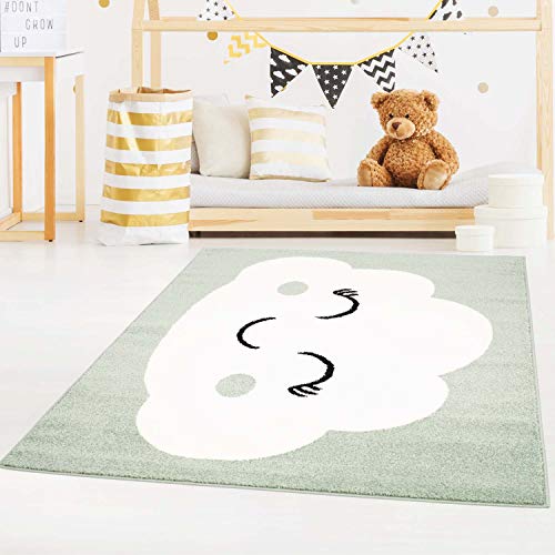 carpet city Kinderteppich Bubble Kids Flachflor mit Wolken-Motiv in Mint-Grün für Kinderzimmer; Größe: 120x160 cm von carpet city