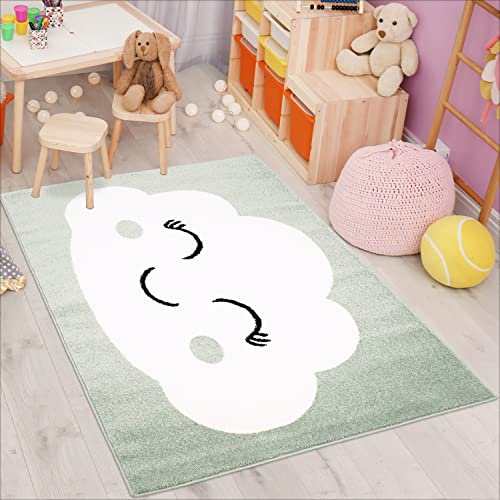 carpet city Kinderteppich Bubble Kids Flachflor mit Wolken-Motiv in Mint-Grün für Kinderzimmer; Größe: 140x200 cm von carpet city