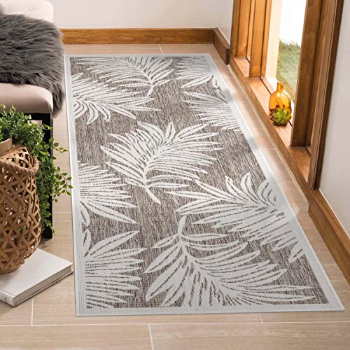 carpet city Outdoor-Teppich Wetterfest Balkon Terrassen - Beige in 80x250 cm Läufer - Deko Teppiche Außen Wasserfest - Balkondekoration Florale-Optik Wohnzimmerteppiche von carpet city