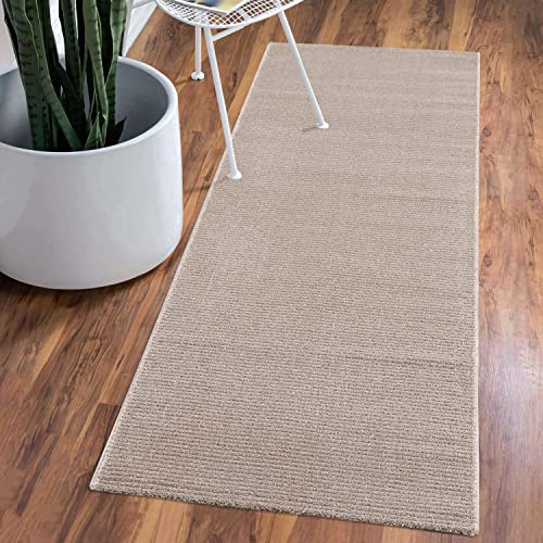 carpet city Teppich Einfarbig Beige Flur - Kleiner Läufer 80x150 cm - Hochtief-Streifen-Muster, 3D-Effekt - Kurzflor Teppiche Modern - Deko Home&Living von carpet city