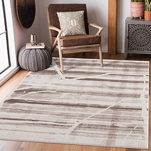 carpet city Teppich Wohnzimmer Braun Beige - 120x160 cm - Abstrakt, Streifen-Muster, Meliert - Moderne Teppiche Kurzflor - Gestreifte Schlafzimmerteppiche Flachflor von carpet city