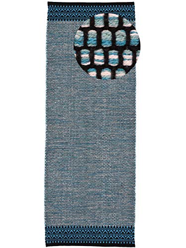 carpetfine Baumwollteppich Kelim Mia Läufer Blau 75x200 cm | Moderner Teppich für Wohn- und Schlafzimmer von carpetfine