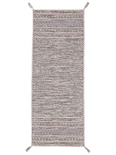 carpetfine Flachgewebeteppich Kelim Azizi Läufer Beige 75x200 cm | Moderner Teppich für Wohn- und Schlafzimmer von carpetfine