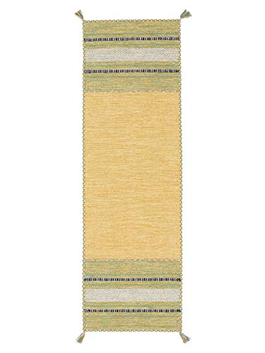 carpetfine Flachgewebeteppich Kelim Azizi Läufer Gelb 60x180 cm | Moderner Teppich für Wohn- und Schlafzimmer von carpetfine