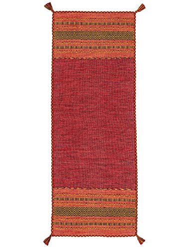 carpetfine Flachgewebeteppich Kelim Azizi Läufer Rot 60x180 cm | Moderner Teppich für Wohn- und Schlafzimmer von carpetfine