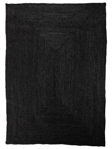 carpetfine Juteteppich Nele Anthrazit handgewebt aus Jute Rechteckig 100x150 cm | Moderner Naturteppich Uni im Boho - Style Flachgewebe Teppich für Wohnzimmer und Schlafzimmer von carpetfine
