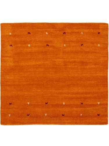 carpetfine Wollteppich Gabbeh Uni Quadratisch Orange 60x60 cm | Moderner Teppich für Wohn- und Schlafzimmer von carpetfine