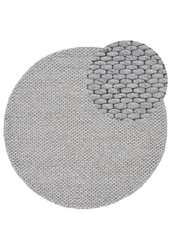 carpetfine Wollteppich Sina weicher handweb Teppich Natur Rund Grau Ø 80 cm | Zeitloser Wollteppich für Wohnzimmer, Schlafzimmer & Kinderzimmer von carpetfine