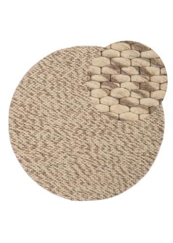 carpetfine Wollteppich Sina weicher handweb Teppich Natur Rund Hellbraun meliert Ø 120 cm | Zeitloser Wollteppich für Wohnzimmer, Schlafzimmer & Kinderzimmer von carpetfine