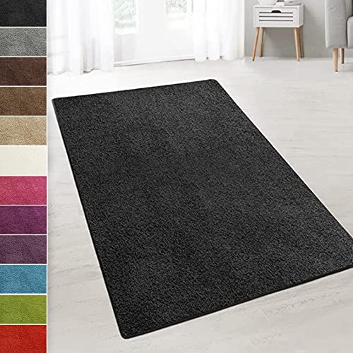 casa pura Teppich Wohnzimmer Schwarz Flauschiger Teppich 100x200cm Läufer, weicher Wohnteppich Deko für Schlafzimmer, Kinderzimmer, Flur mit antirutsch Unterseite, Shaggy Hochfloor Barcelona von casa pura