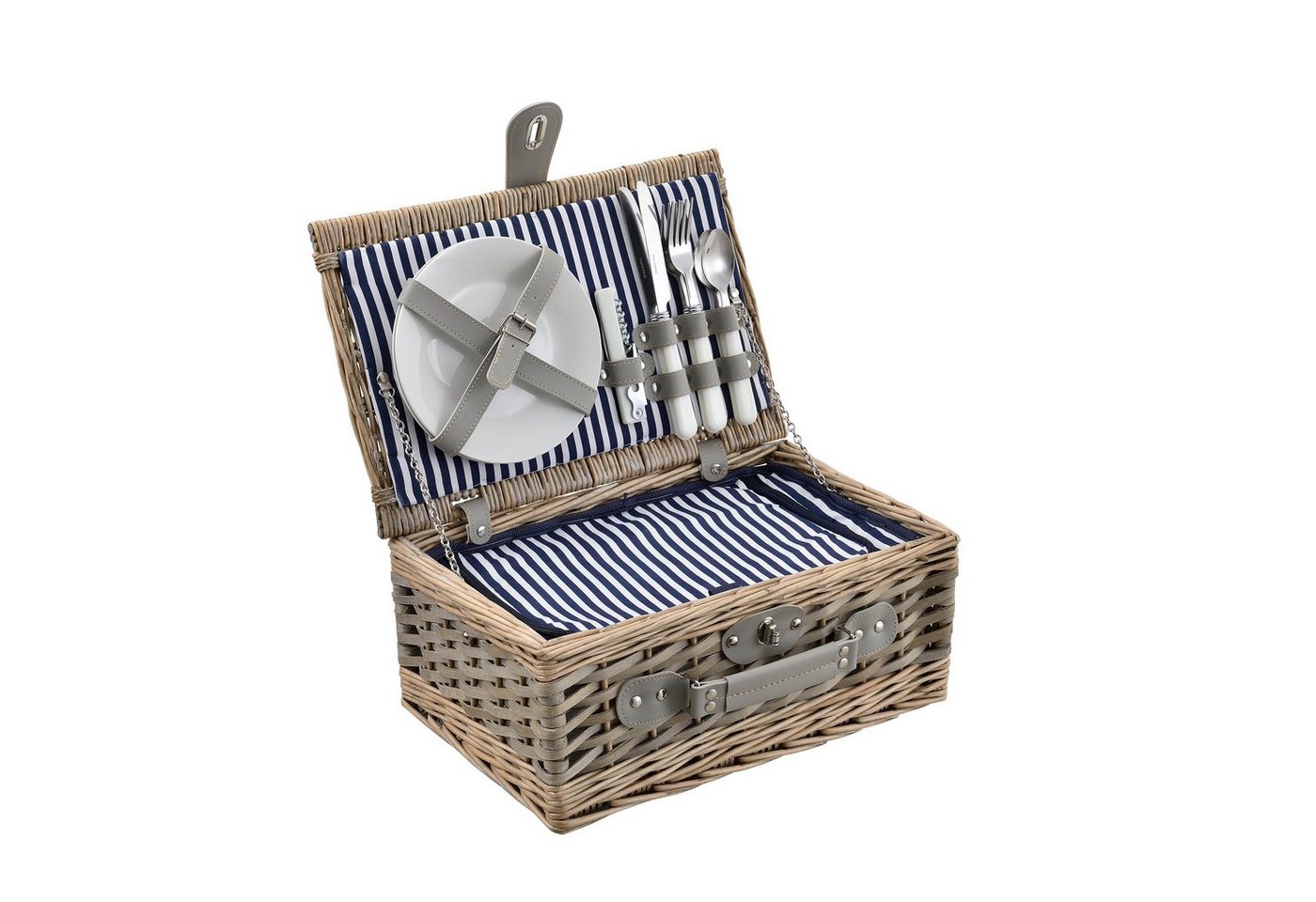 casa.pro Besteck-Set (2-tlg), Weide, Picknickkorb mit Besteck für 2 Personen Blau-Weiß gestreift von casa.pro