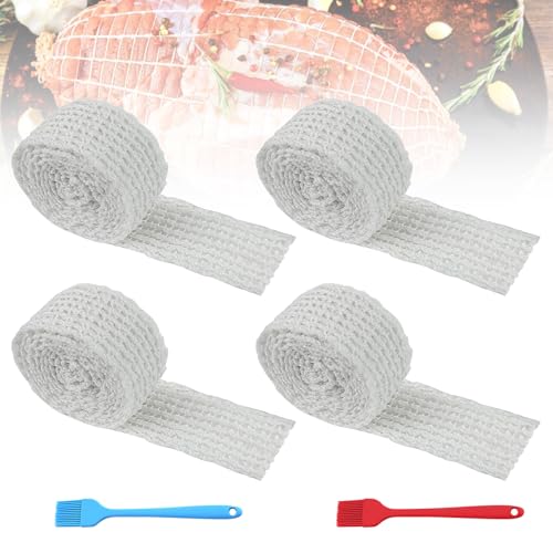 cersaty® 4 Rollen 3M Ratennetz, 16 Loch Schinkennetz Elastische Rollbraten Netz für Aufbewahren, Braten, Garen, Fleisch und Schinken mit 2 Backpinsel von cersaty