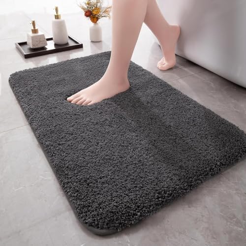 chakme Badteppich rutschfeste 43×61 cm，Maschinenwaschbare Badezimmerteppich Wasserabsorbierend Badematte，weicher Mikrofasern Badvorleger für Dusche,Badewanne und Toilette，Dunkelgrau von chakme