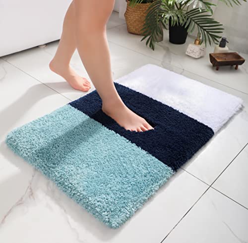 chakme Extra Dick Badematte rutschfest waschbar, Mikrofaser absorbierende Badezimmerteppich, DREI-Farben Gestreifte Badteppich für Badezimmer, 61 × 91 cm, Gemischtes Blau von chakme