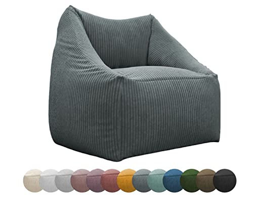 chilly pilley Sitzsack Cord Mini Sitzkissen EPS-Perlen Füllung Bodenkissen Sessel Gartenkissen mit Rückenlehne Sitz (Grau) von chilly pilley